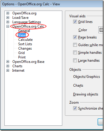 OpenOffice Calc View Options Window